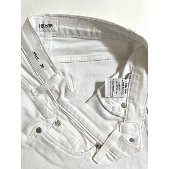 Hudson Jeans White Shorts Amelia Raw Hem Knee Bermuda Shorts Sz 25 $135 NWT