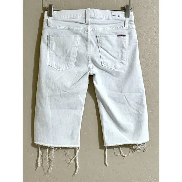 Hudson Jeans White Shorts Amelia Raw Hem Knee Bermuda Shorts Sz 25 $135 NWT