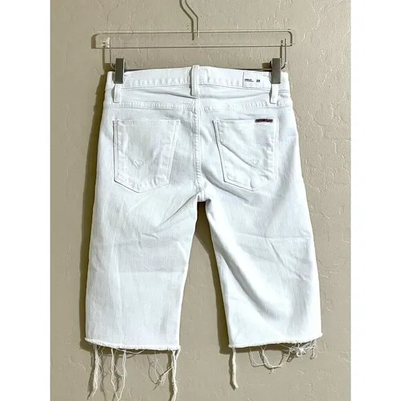 Hudson Jeans White Shorts Amelia Raw Hem Knee Bermuda Shorts Sz 25 $135 NWT