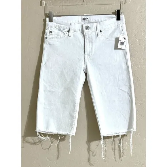 Hudson Jeans White Shorts Amelia Raw Hem Knee Bermuda Shorts Sz 25 $135 NWT