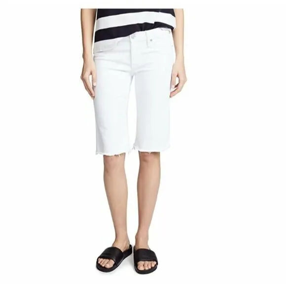 Hudson Jeans White Shorts Amelia Raw Hem Knee Bermuda Shorts Sz 25 $135 NWT