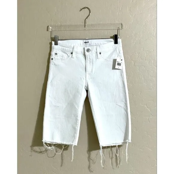Hudson Jeans White Shorts Amelia Raw Hem Knee Bermuda Shorts Sz 25 $135 NWT