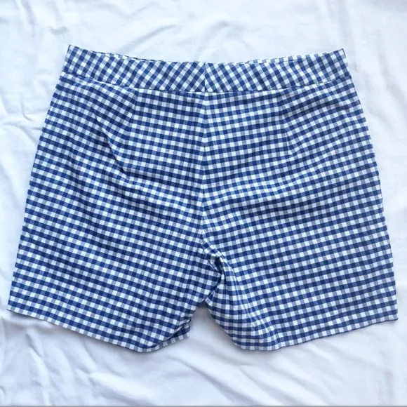 J. Mclaughlin Gingham Shorts 2 Blue White Stretch