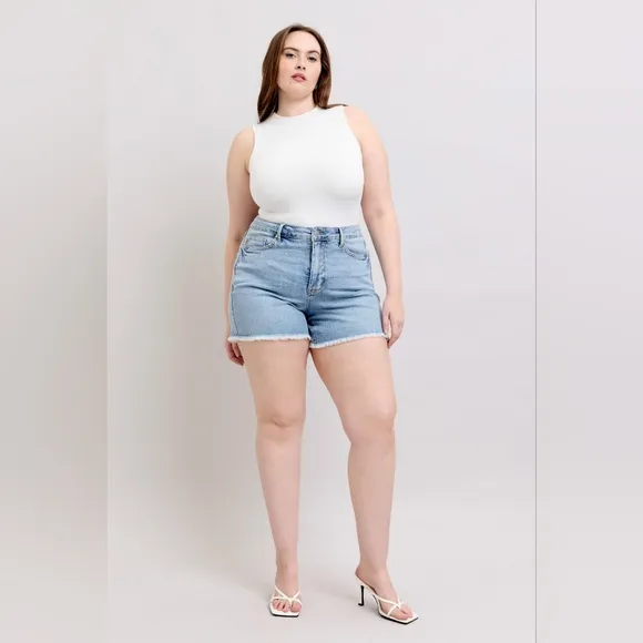 Judy Blue High Rise Tummy Control Light Wash Frayed Hem Denim Shorts Various NEW