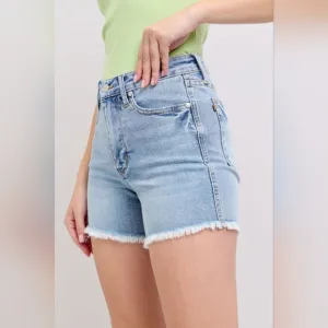 Judy Blue High Rise Tummy Control Light Wash Frayed Hem Denim Shorts Various NEW