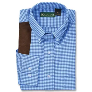 Kevin's Big & Tall Aqua/Blue Gingham Performance Right Hand Long Sleeve Shooting Shirt