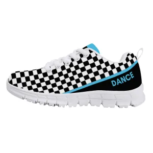 Kids Dance Sneakers - Checkered Black - White - Blue