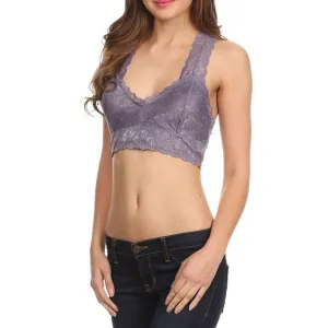Lace Razor Back Bralette in Silver