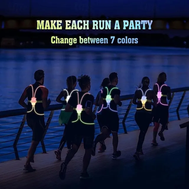 LED Reflective Running Vest Light Super Bright High Visibility Safety Gear with Adjustable Front Light for Night Sports Lightweight, Anti-Slip, Rechargeable, and Weather-Resistant