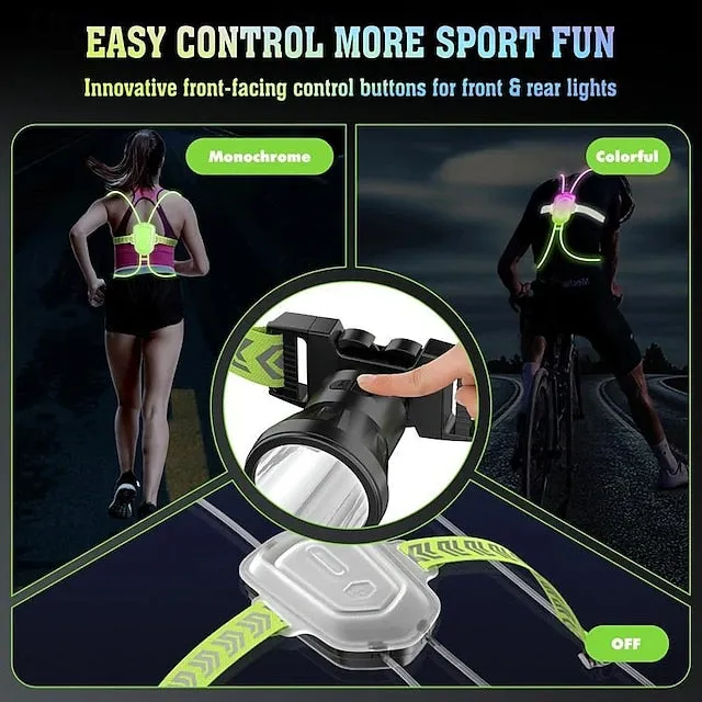LED Reflective Running Vest Light Super Bright High Visibility Safety Gear with Adjustable Front Light for Night Sports Lightweight, Anti-Slip, Rechargeable, and Weather-Resistant