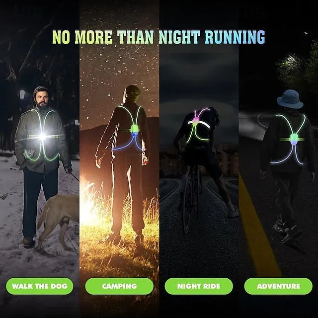 LED Reflective Running Vest Light Super Bright High Visibility Safety Gear with Adjustable Front Light for Night Sports Lightweight, Anti-Slip, Rechargeable, and Weather-Resistant