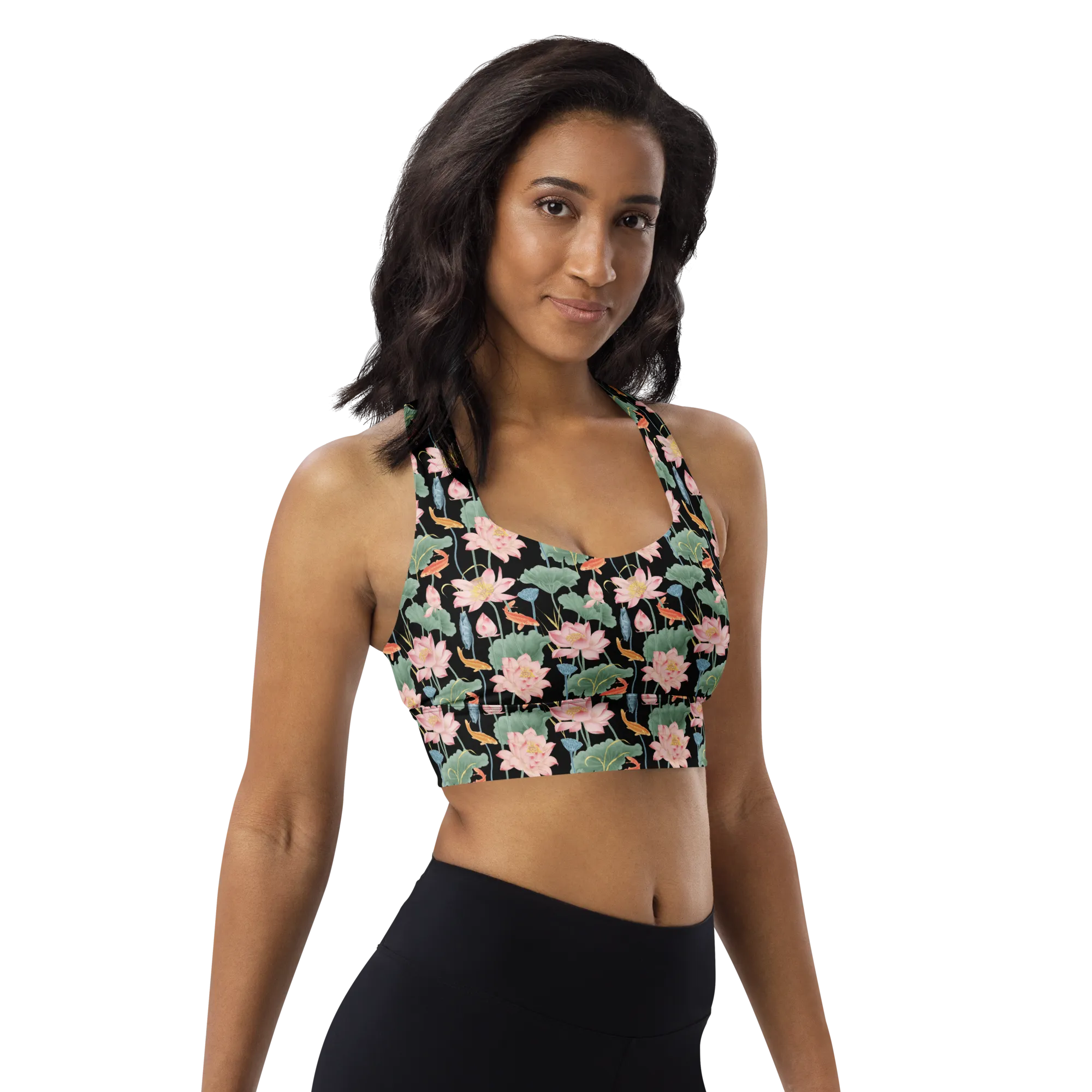 Lotus Luxe Recycled Longline Sports Bra - X-Small Print - Black