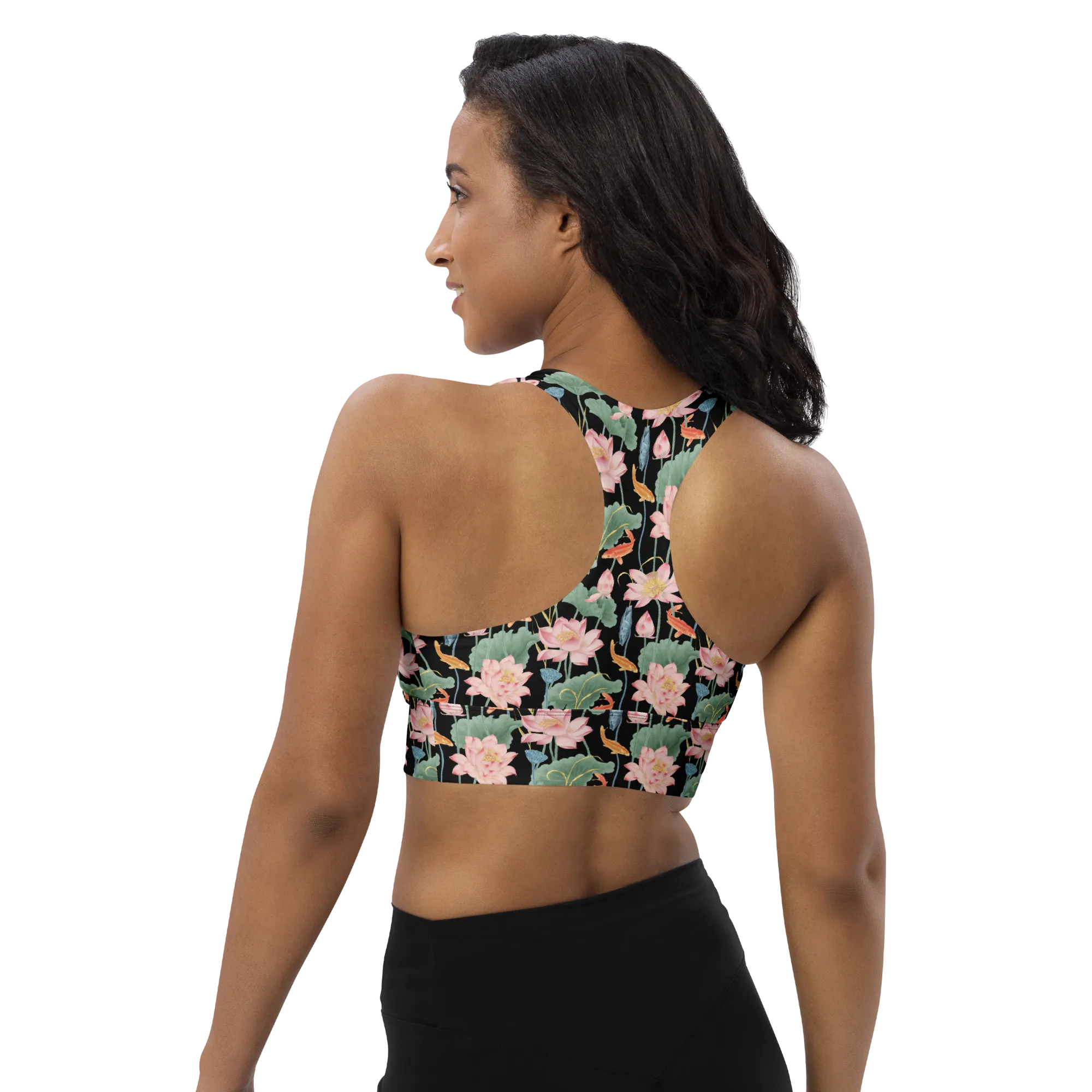 Lotus Luxe Recycled Longline Sports Bra - X-Small Print - Black