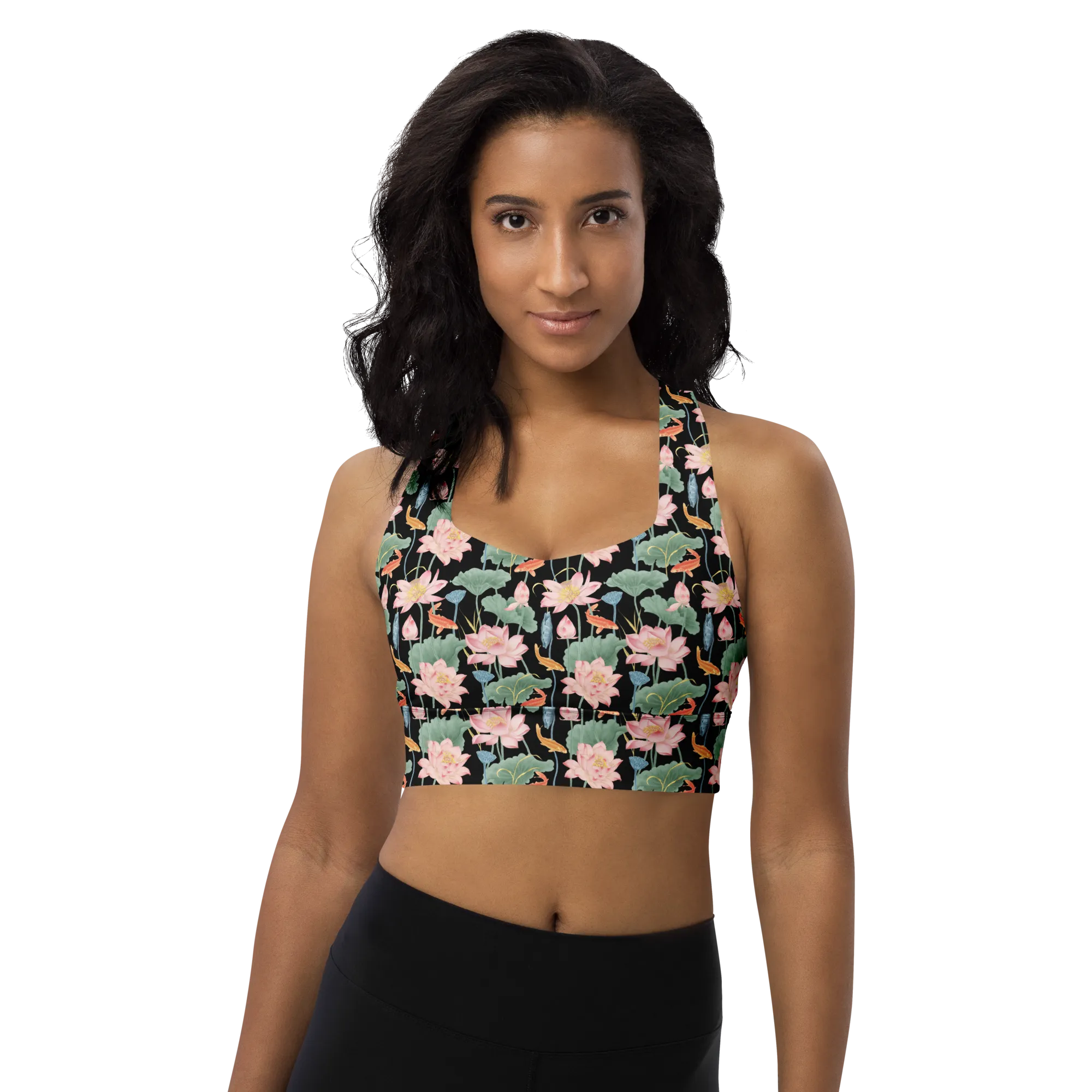 Lotus Luxe Recycled Longline Sports Bra - X-Small Print - Black