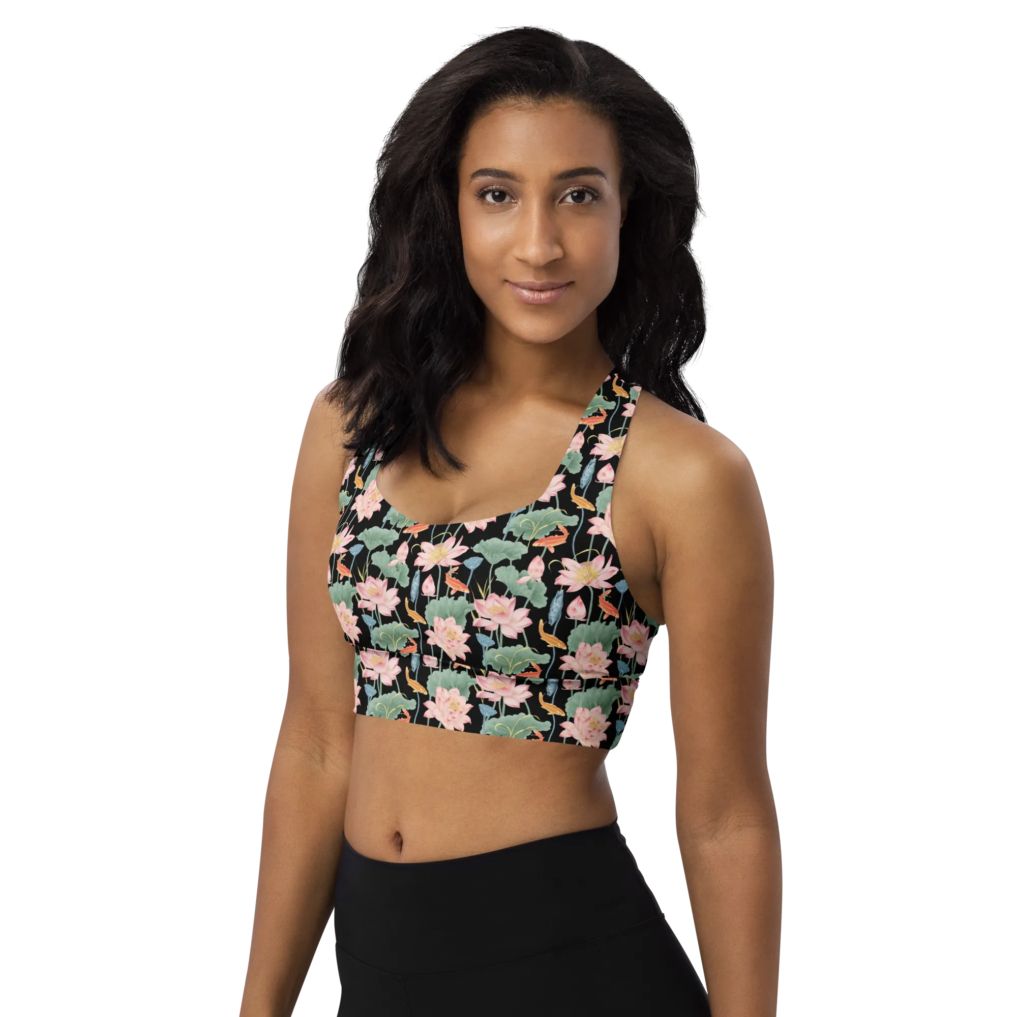 Lotus Luxe Recycled Longline Sports Bra - X-Small Print - Black