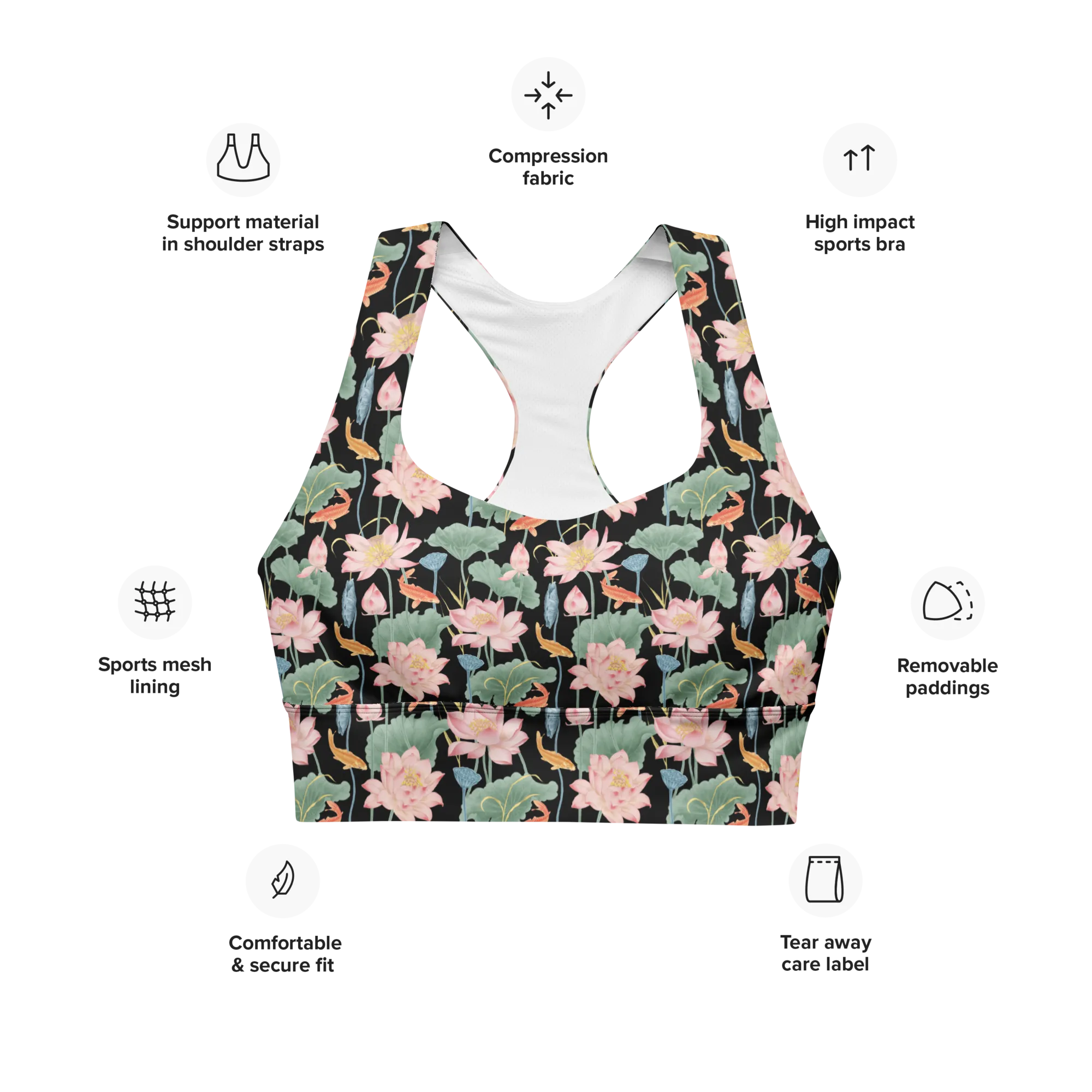 Lotus Luxe Recycled Longline Sports Bra - X-Small Print - Black
