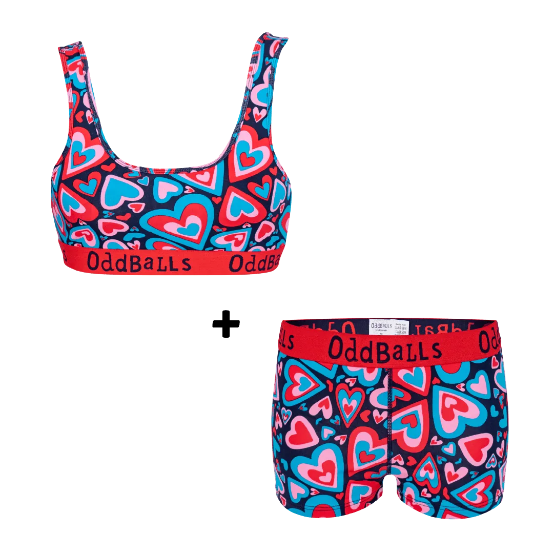 Love Hearts Bundle - Womens Boxer Shorts   Bralette