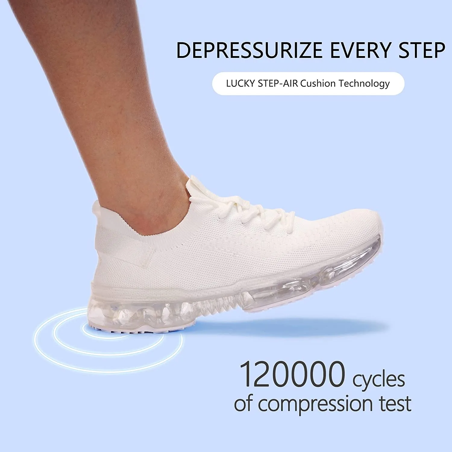 LUCKY STEP Air Cushion Running Tennis Shoes Lightweight Fashion Breathable Knit Casual Walking Sneakers Athletic Training Sport Gym Jogging for Womens.(Whiite,6B(M)) White