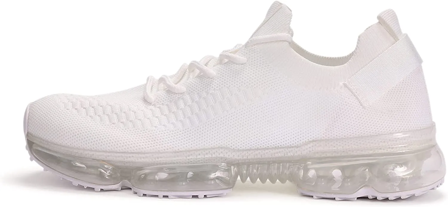 LUCKY STEP Air Cushion Running Tennis Shoes Lightweight Fashion Breathable Knit Casual Walking Sneakers Athletic Training Sport Gym Jogging for Womens.(Whiite,6B(M)) White