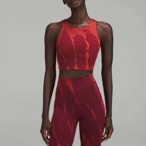 Lululemon Wunder Train Longline Sports Bra Size 4 Rust TieDye Padded Racerback