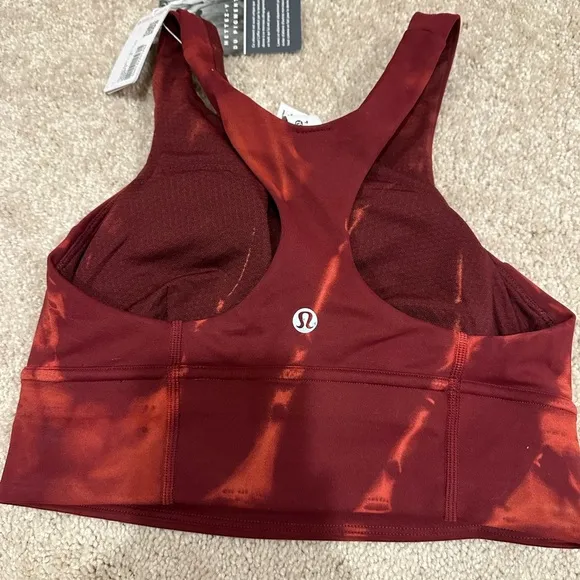 Lululemon Wunder Train Longline Sports Bra Size 4 Rust TieDye Padded Racerback