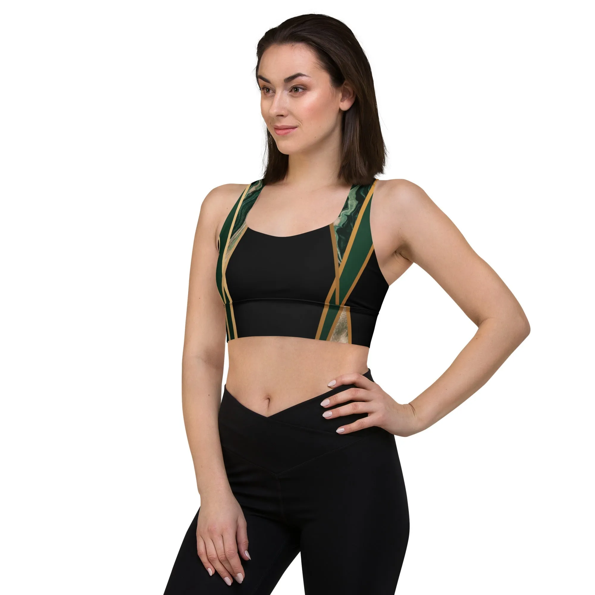 Marble Green Sports Bra | Longline Bra