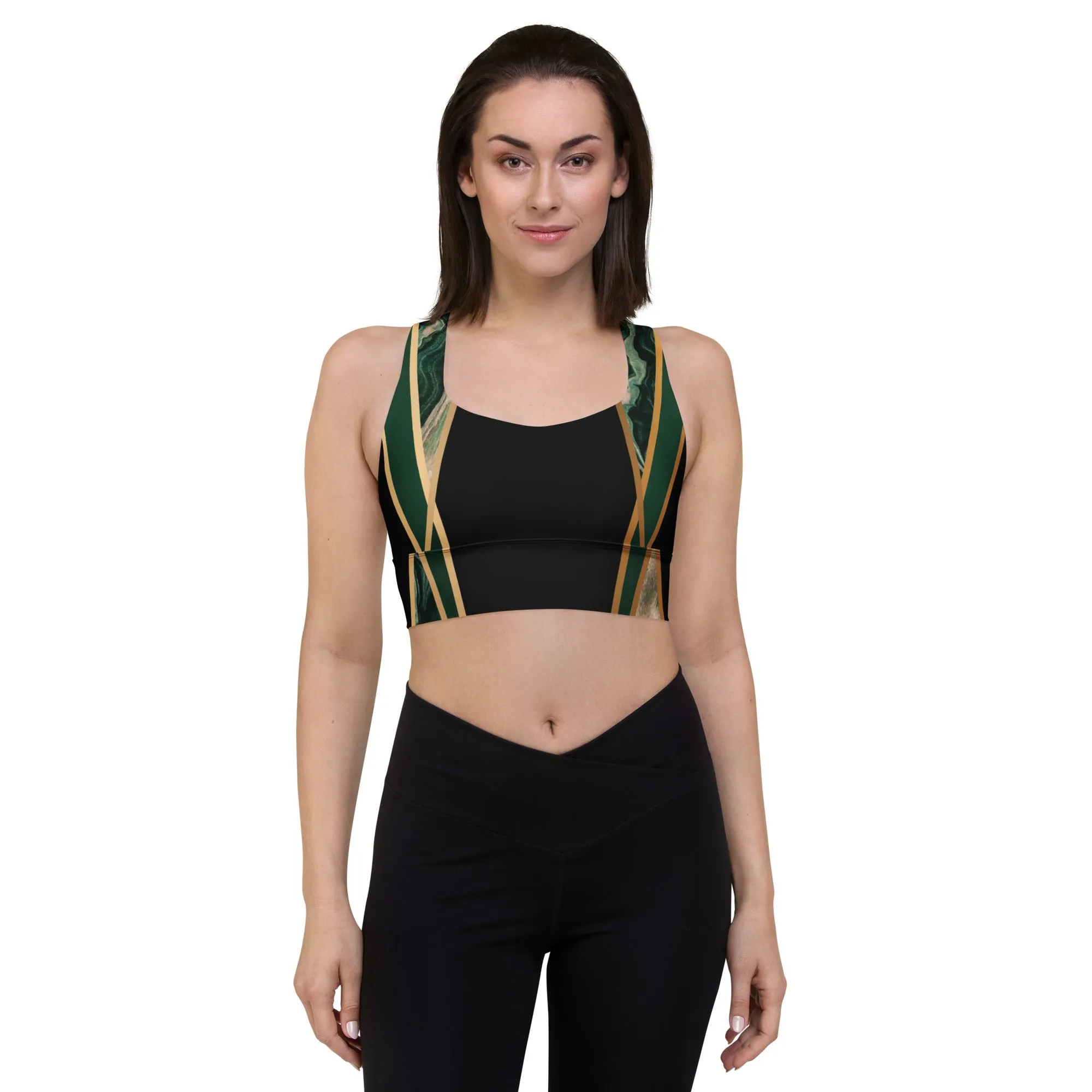 Marble Green Sports Bra | Longline Bra