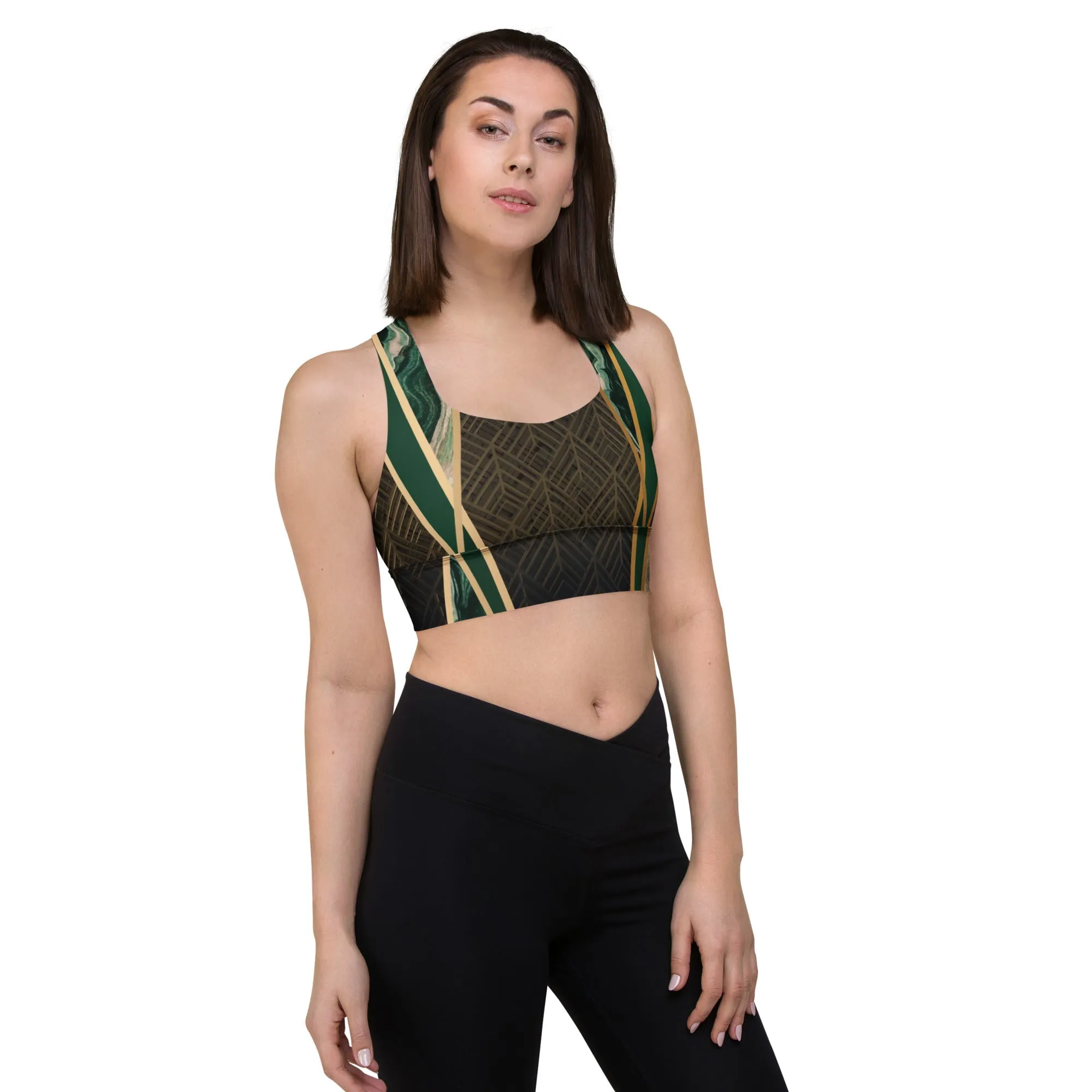 Marble Green Sports Bra | Longline Sports Bra