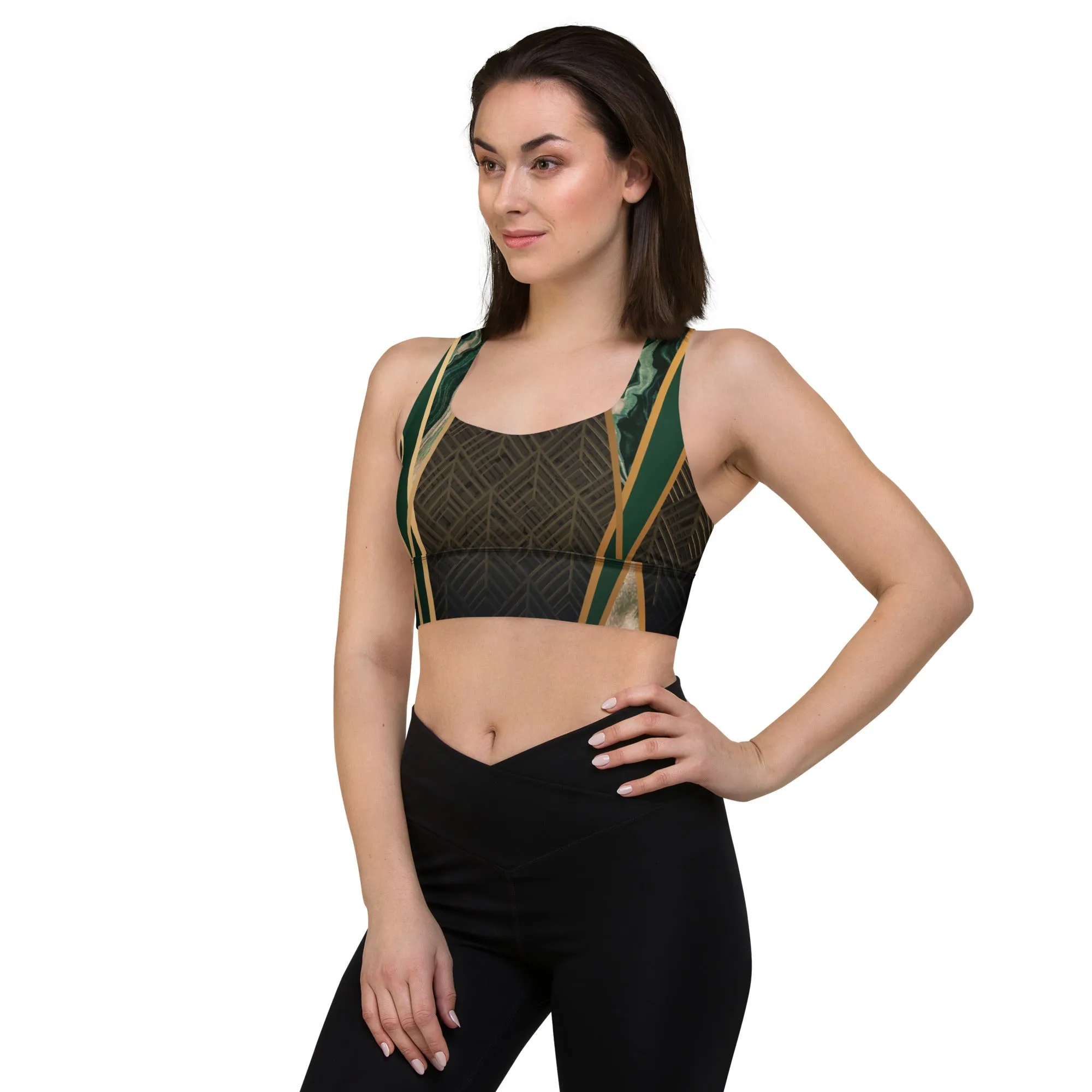 Marble Green Sports Bra | Longline Sports Bra