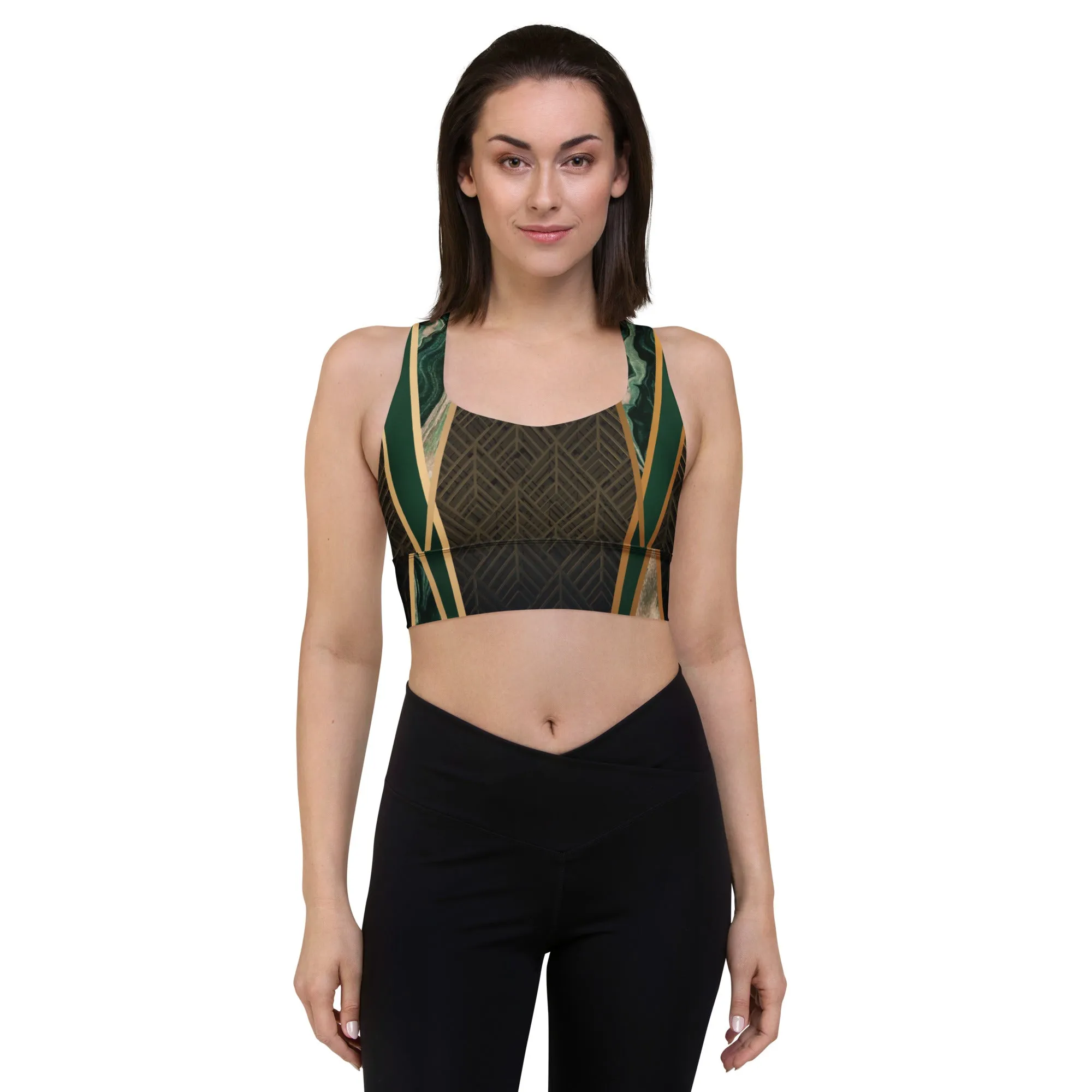 Marble Green Sports Bra | Longline Sports Bra