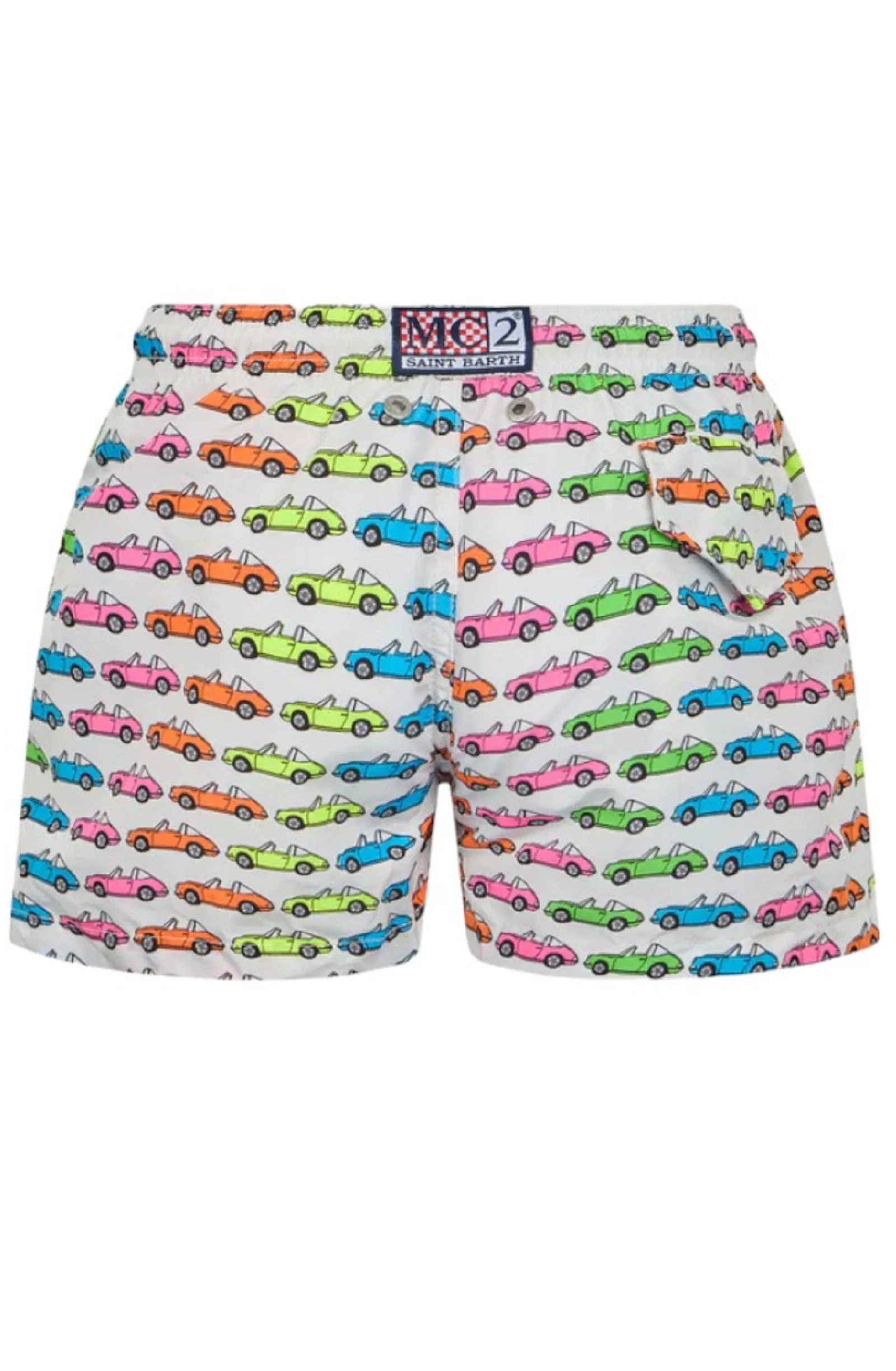 MC2 SAINT BARTH Boy Light-Weight Swim Shorts Jean Lighting with Cars Print
