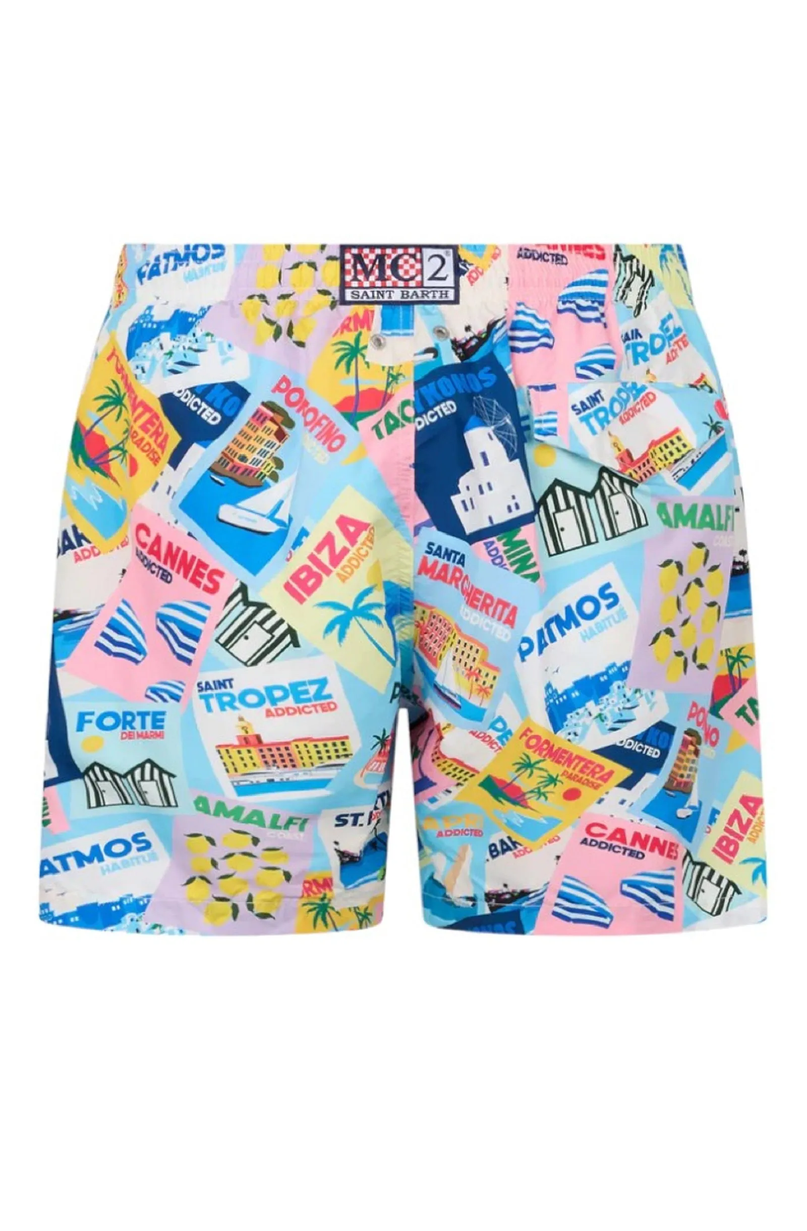 MC2 SAINT BARTH Men Lightweight Fabric Swim Shorts Postcards Print