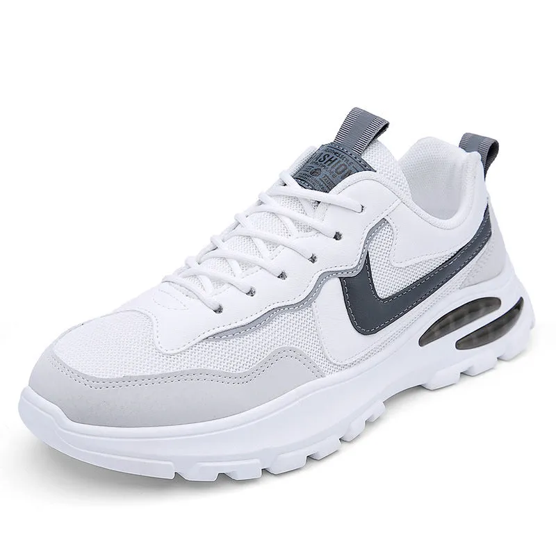 Men's Black and White Lace-Up Sneakers – Air Cushion Sports Shoes for Running and Walking