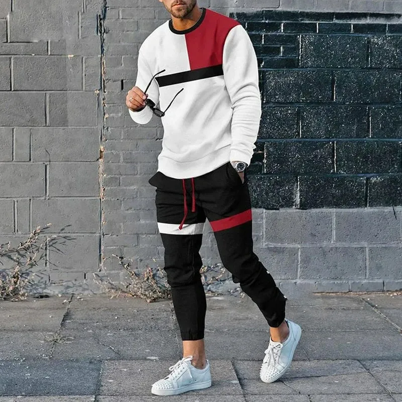 Men's Contrasting colors Casual Sportswear Trousers 2 Piece Sets