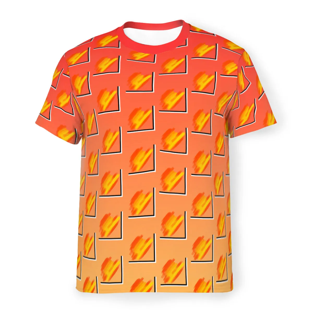 Men’s Mesh Tee – Breathable Orange & Lemon Geometric T-Shirt (S-5XL)