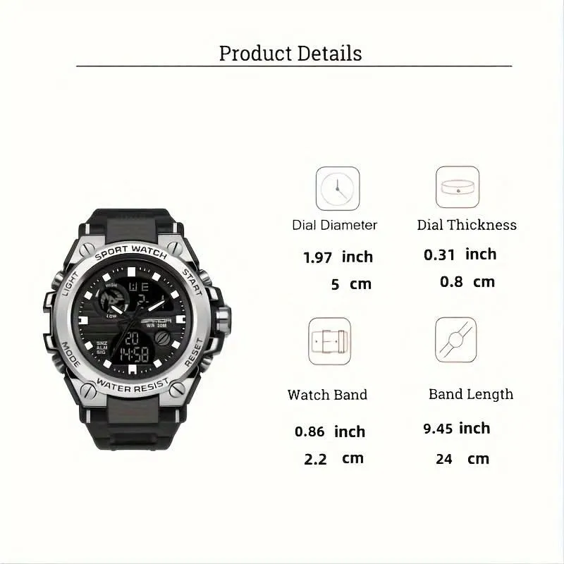 Men's Multifunctional Sports Watch - Water-Resistant Dual Display