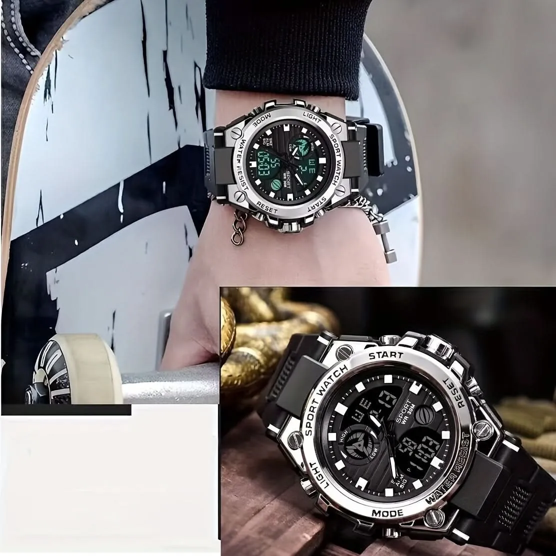 Men's Multifunctional Sports Watch - Water-Resistant Dual Display