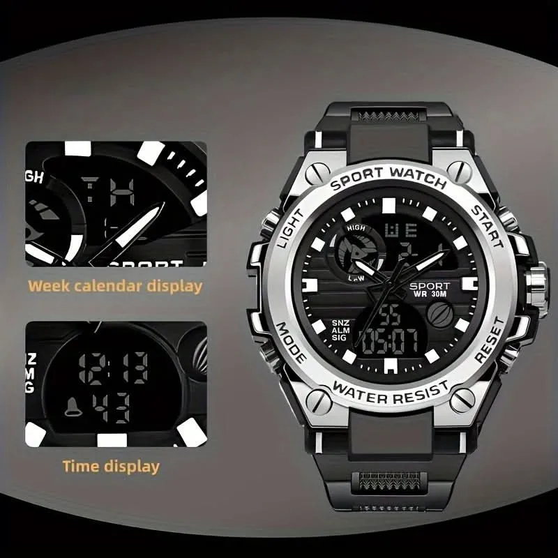 Men's Multifunctional Sports Watch - Water-Resistant Dual Display