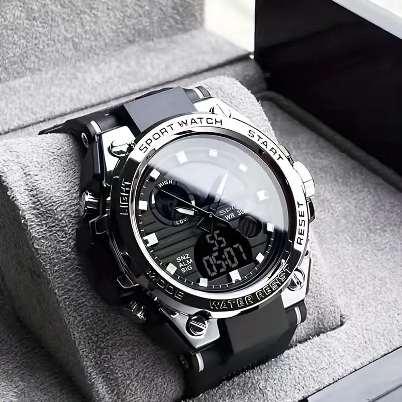 Men's Multifunctional Sports Watch - Water-Resistant Dual Display