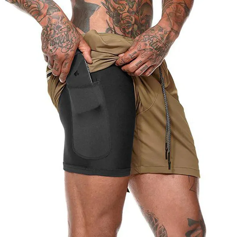 men's Running Shorts 2 in 1 Sports Pants Mesh Quick Dry