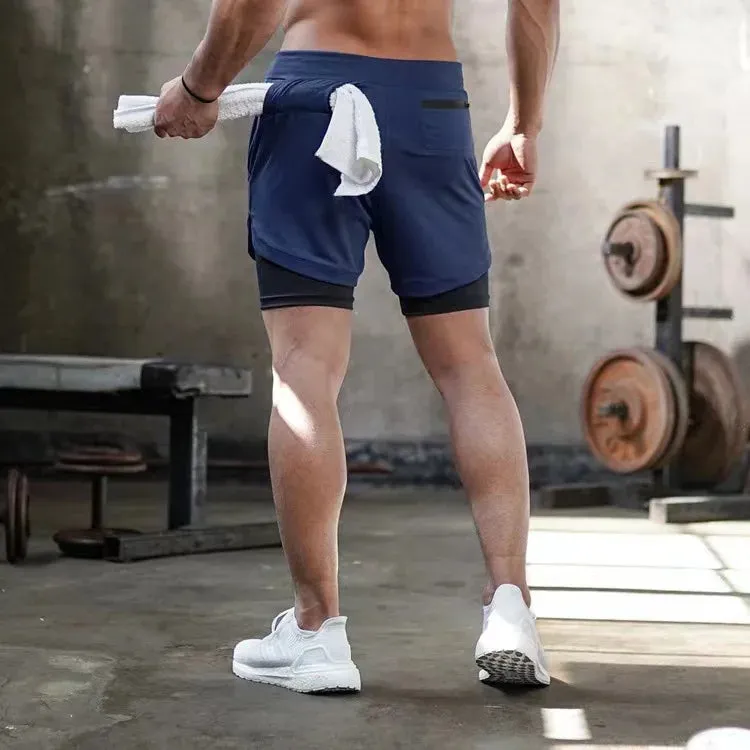 men's Running Shorts 2 in 1 Sports Pants Mesh Quick Dry