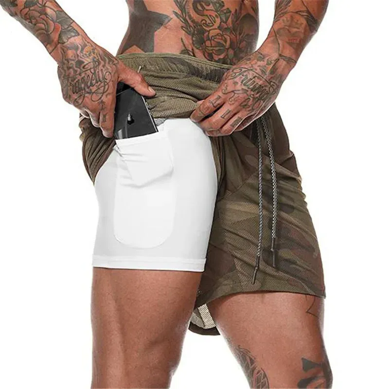 men's Running Shorts 2 in 1 Sports Pants Mesh Quick Dry