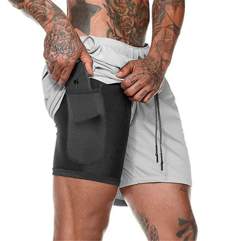 men's Running Shorts 2 in 1 Sports Pants Mesh Quick Dry