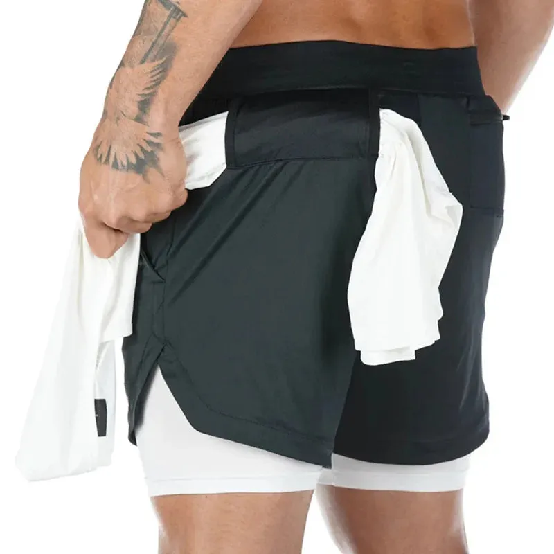 men's Running Shorts 2 in 1 Sports Pants Mesh Quick Dry