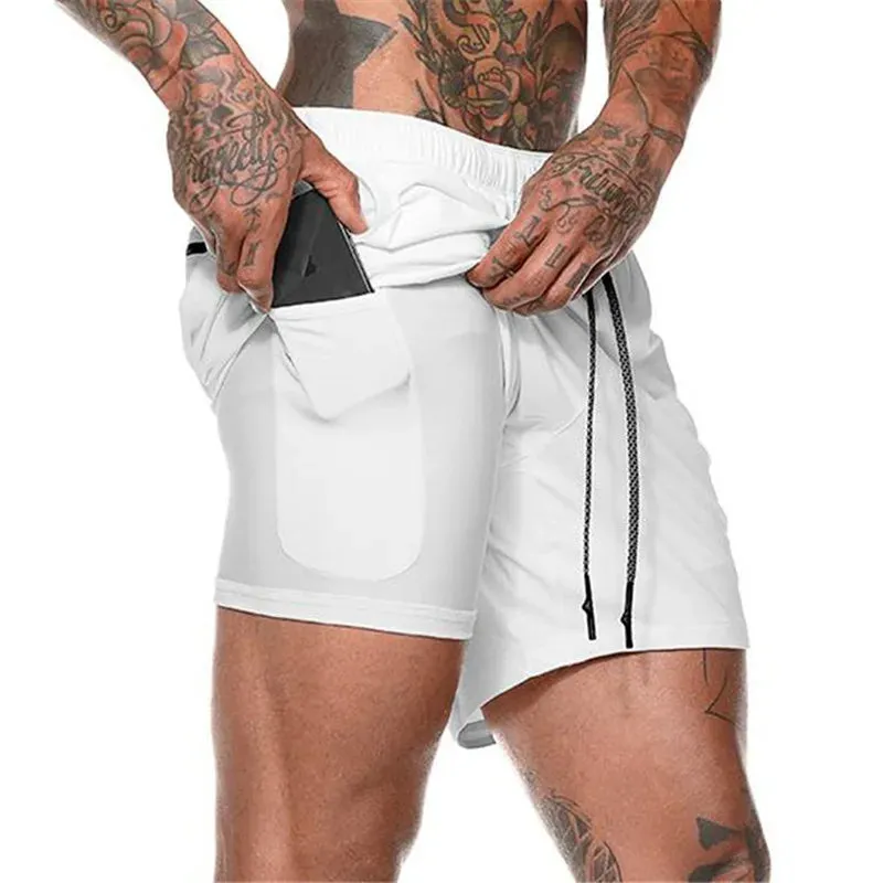 men's Running Shorts 2 in 1 Sports Pants Mesh Quick Dry