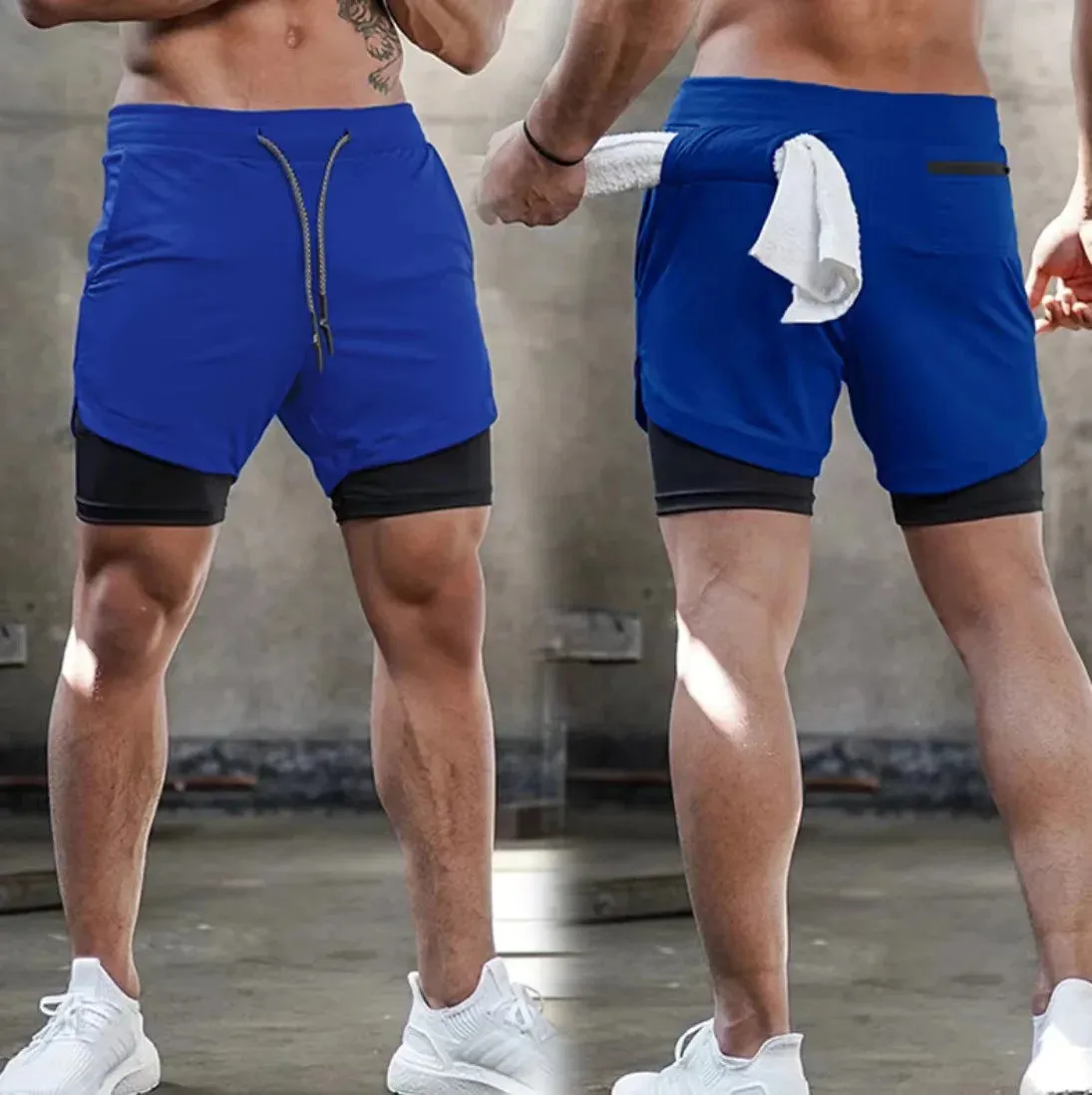 men's Running Shorts 2 in 1 Sports Pants Mesh Quick Dry