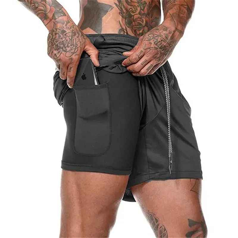 men's Running Shorts 2 in 1 Sports Pants Mesh Quick Dry