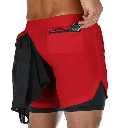 men's Running Shorts 2 in 1 Sports Pants Mesh Quick Dry