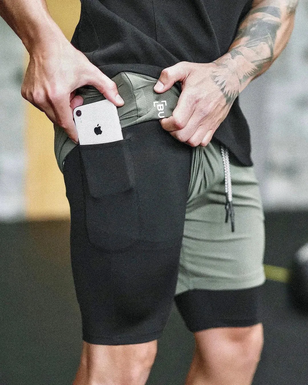 men's Running Shorts 2 in 1 Sports Pants Mesh Quick Dry