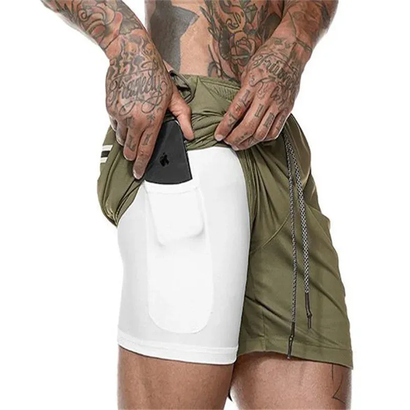 men's Running Shorts 2 in 1 Sports Pants Mesh Quick Dry
